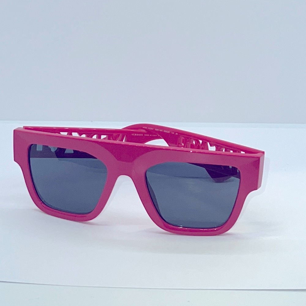 Versace Pink Rectangle Frame Sunglasses with Dark Lenses